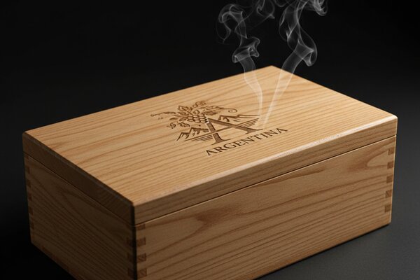 Primer plano de grabado láser personalizado en caja de madera