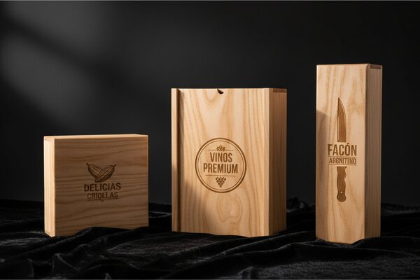 Set de cajas de madera personalizadas para regalos corporativos