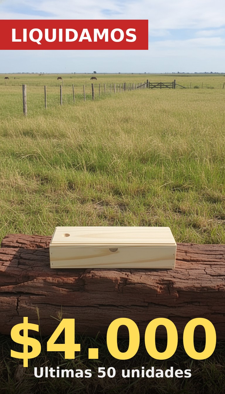 Estuche sobre tronco de quebracho en pampa argentina con caballos criollos al fondo