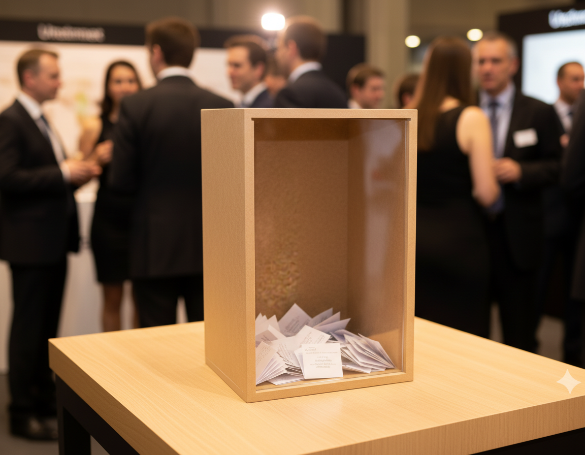 Caja usada como urna de sorteo en evento corporativo